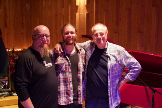 Music Generation Nimbus Scholar Ross Fahy pictured with GGGarth Richardson and Bob Ezrin, co-founders, Nimbus School of Recording & Media