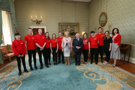 2017 News Music Generation Carlow traditional Irish music ensemble Reelig with President and Sabina Higgins 560x373