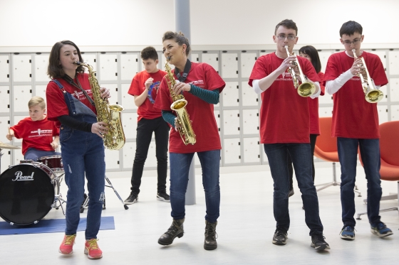 Music Generation Cork City musicians Rebel Brass with Musician Clodagh Kearney at the National Musicians' Day 2018