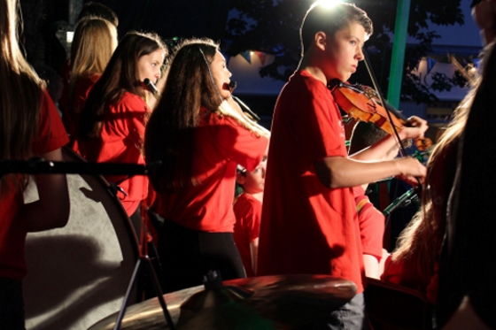 Music Generation Laois Trad Orchestra perform on the Supermacs Stage as part of a showcase of Music Generation trad groups during Fleadh Ennis 2016