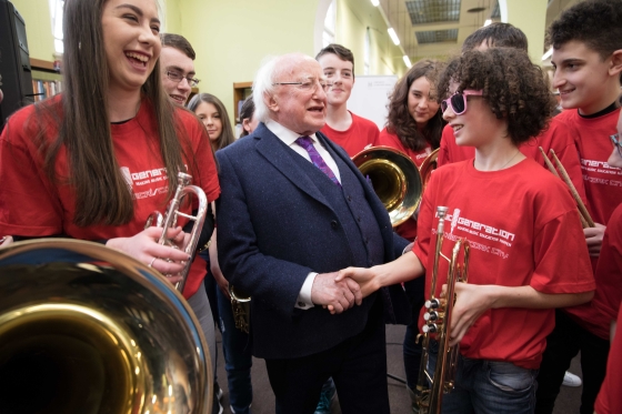 Rebel Brass perform for Michael D Higgins at Lifelong Learning Festival 560x373