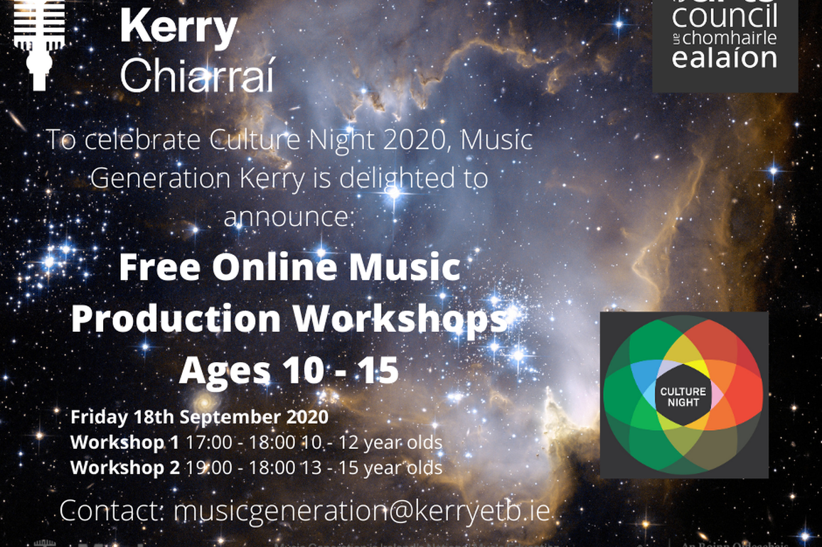 Flyer for an Online Music Production Course with Music Generation Kerry