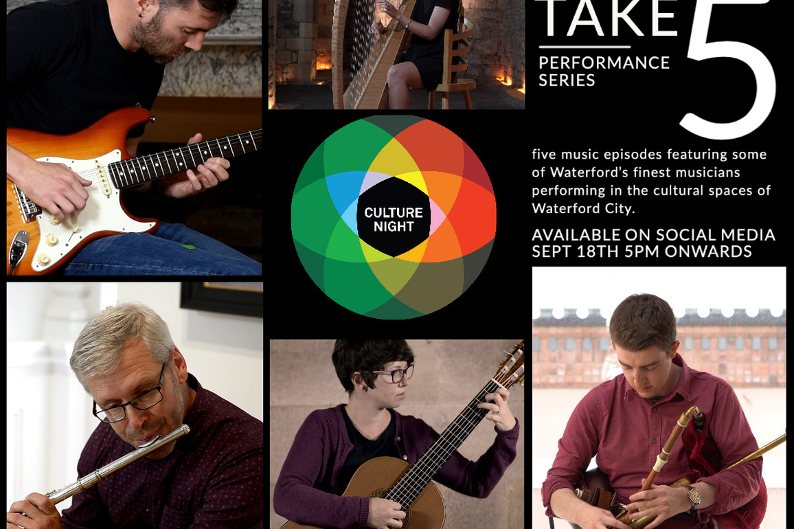 Collage of images of musicians playing instruments and the Culture Night logo